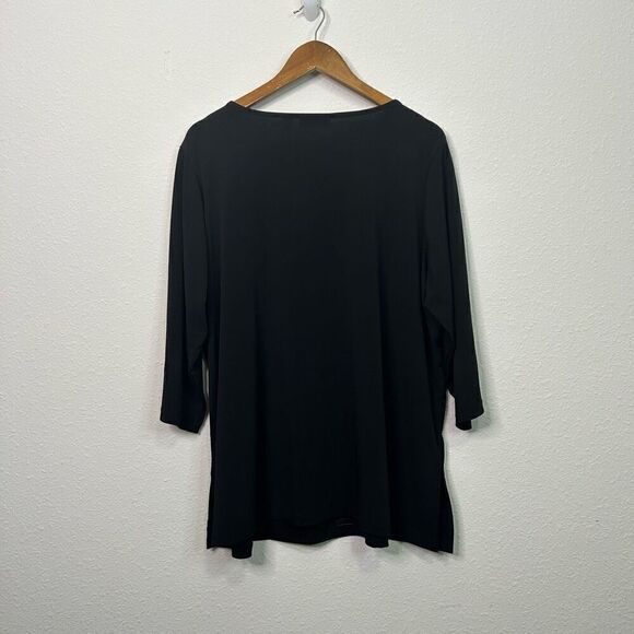 Susan Graver Liquid Knit Solid Black Keyhole 3/4 Sleeve Top Women’s Size 2X P - Picture 8 of 12